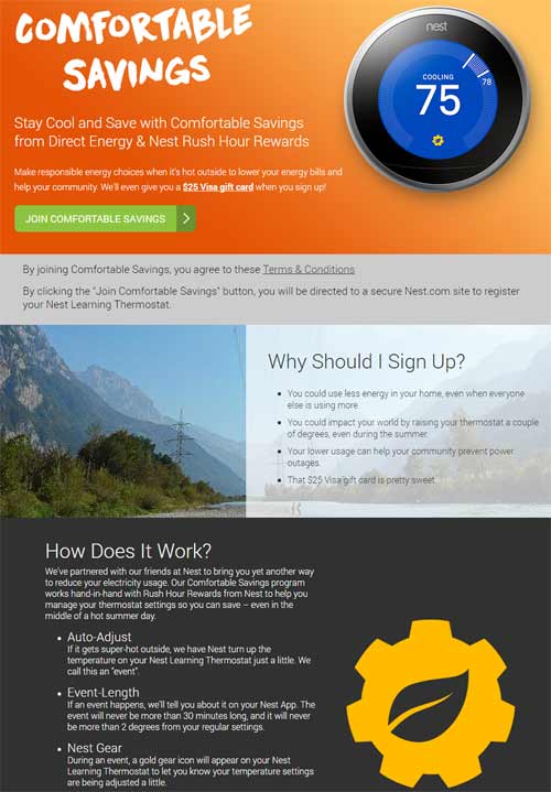 Direct Energy Rewards Landing page